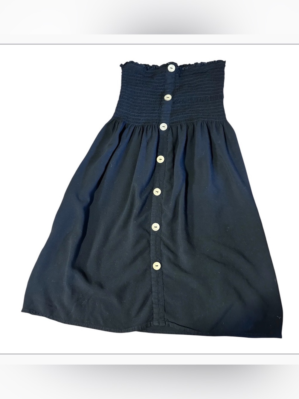 Ambiance Black Smocked Strapless Mini Dress Women's Small Button Front